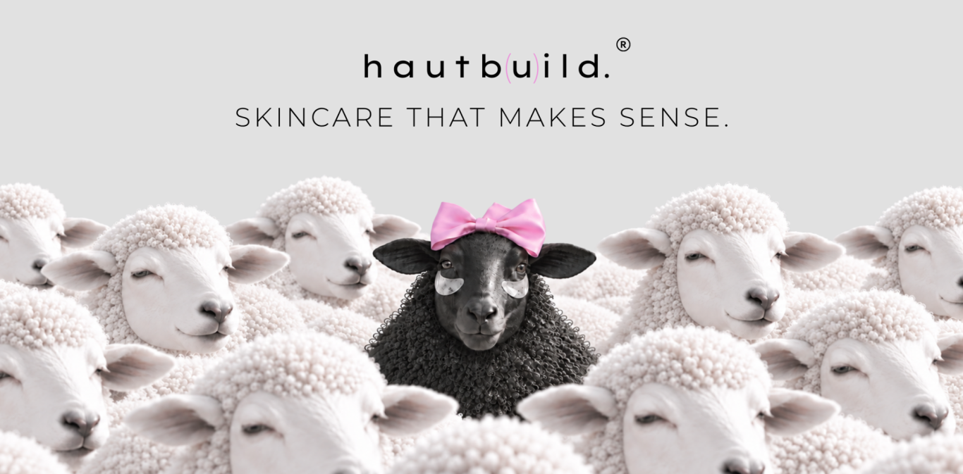 hautb(u)ild. Skincare - anders denken, skivoll pflegen helle Schafe mit einem schwarzen Schaf als Symbol für die individuelle hautb(u)ild. Skincare